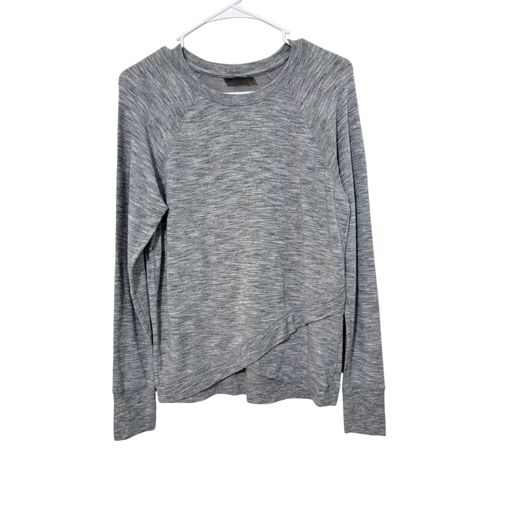 Athleta Mindset Sweatshirt Grey Space Dye Crossover Tulip‎ Hem Pullover 68040